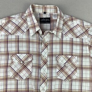 Vintage Western Pearl Snap Shirt Mens XL White Plaid Short Sleeve Rodeo Retro